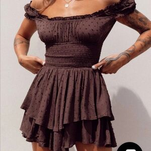 Elegant Brown Off-Shoulder Dress